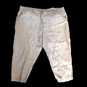 L.L. Bean Womens Beige Oatmeal 100% Linen Classic Fit Cropped Pants Size 22W